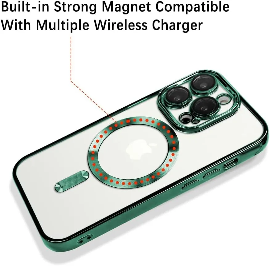 OOK Compatible iPhone 14 Pro Max Case with Camera Lens Protector (Compatible with MagSafe) Anti-Scratch Shockproof Protective Slim Electroplated iPhone 14 Pro Max Case for Women Men - Green