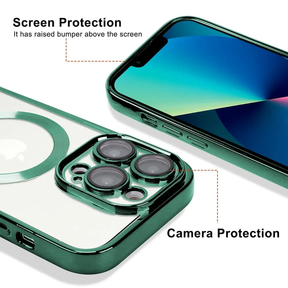 OOK Compatible iPhone 14 Pro Max Case with Camera Lens Protector (Compatible with MagSafe) Anti-Scratch Shockproof Protective Slim Electroplated iPhone 14 Pro Max Case for Women Men - Green
