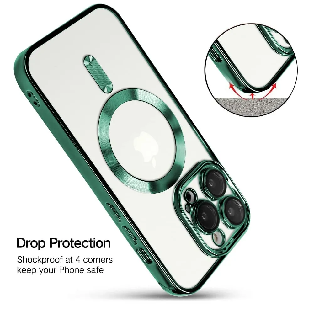 OOK Compatible iPhone 14 Pro Max Case with Camera Lens Protector (Compatible with MagSafe) Anti-Scratch Shockproof Protective Slim Electroplated iPhone 14 Pro Max Case for Women Men - Green