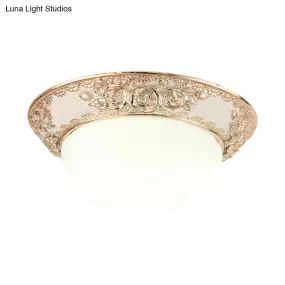 Opal Glass Dome Corridor Flush Mount Light - Country Style LED Gold Flush Lamp