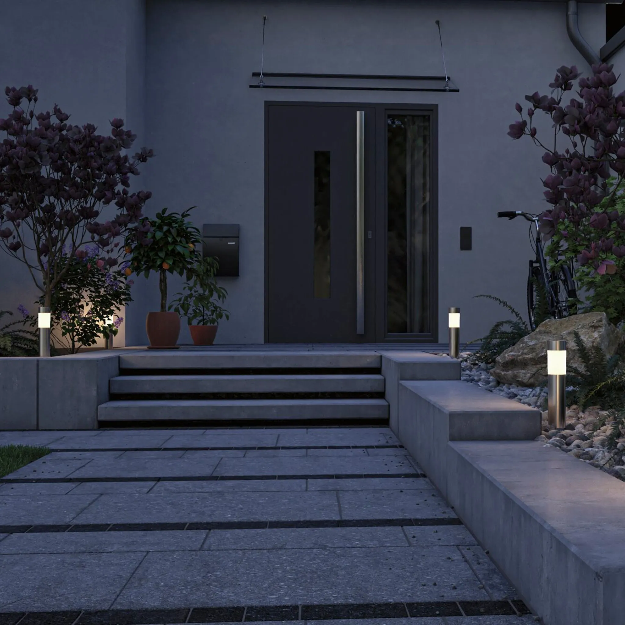 Outdoor Layra 2W LED Solar Bollard Light in Brushed Iron