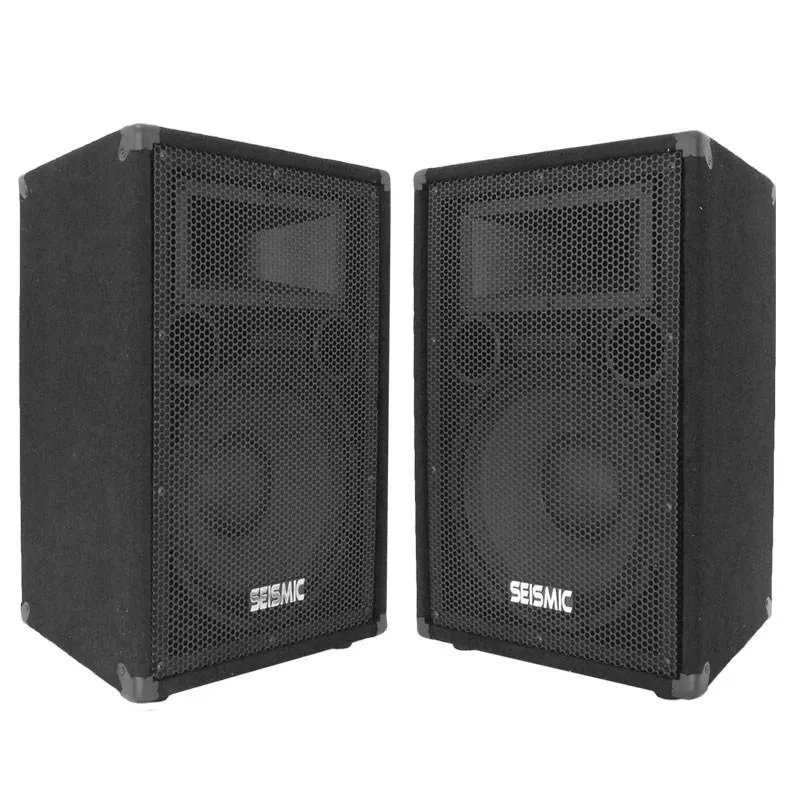 Pair of Premium 12" PA/DJ Speaker Cabinets with two Tripod Speaker Stands