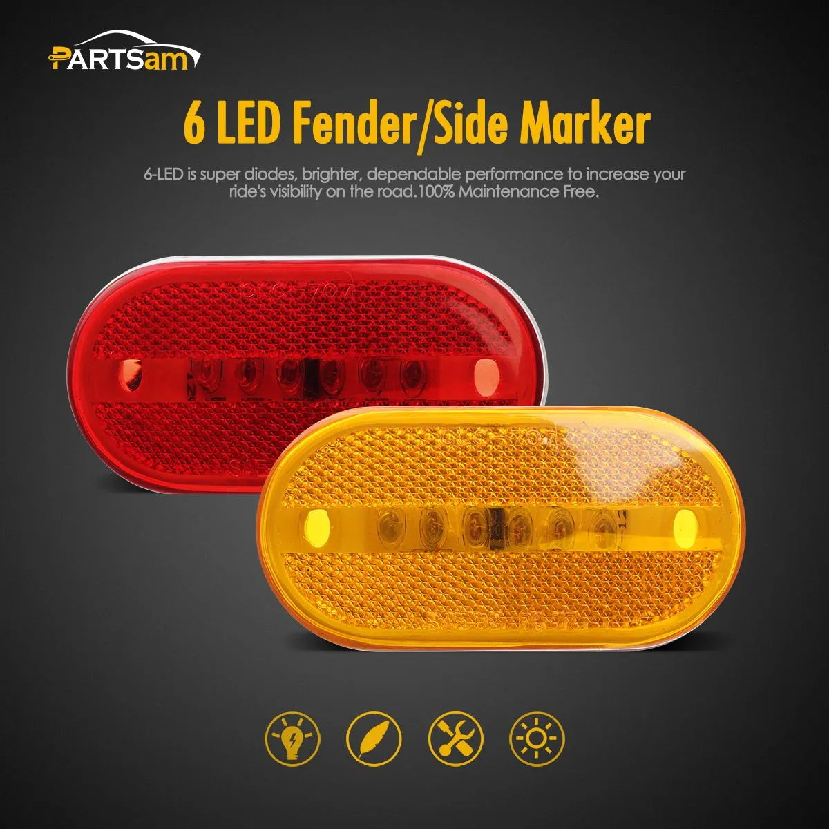 Partsam 10Pcs 4 Inch Trailer Rectangular Led Side Marker Clearance Lights Lamp 6 Diodes w/Reflex Lens, Sealed 2x4 Reflective Rectangle Led Marker Lights Surface Mount for Truck Lorry Van Camper 12V