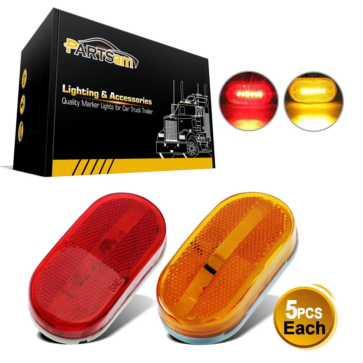 Partsam 10Pcs 4 Inch Trailer Rectangular Led Side Marker Clearance Lights Lamp 6 Diodes w/Reflex Lens, Sealed 2x4 Reflective Rectangle Led Marker Lights Surface Mount for Truck Lorry Van Camper 12V