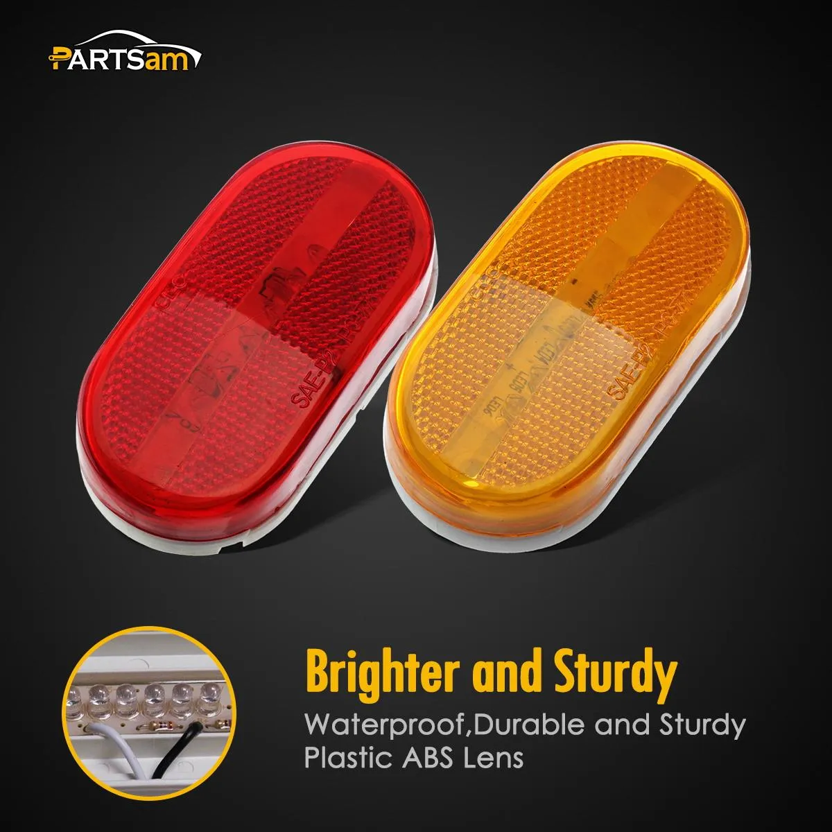 Partsam 10Pcs 4 Inch Trailer Rectangular Led Side Marker Clearance Lights Lamp 6 Diodes w/Reflex Lens, Sealed 2x4 Reflective Rectangle Led Marker Lights Surface Mount for Truck Lorry Van Camper 12V