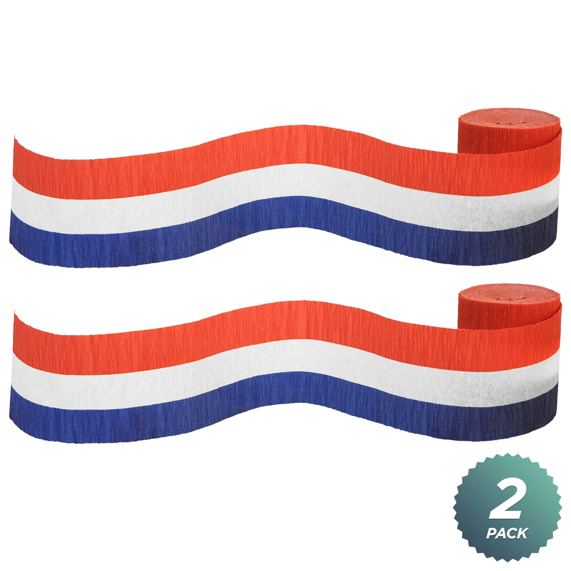 Patriotic Party Red, White, & Blue Stripe Crepe Paper Streamer Decoration, 30 Feet Long (Pack of 2)