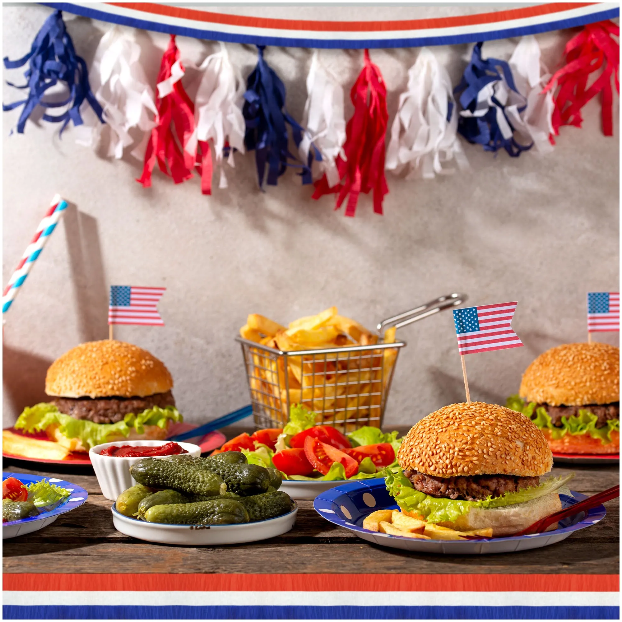 Patriotic Party Red, White, & Blue Stripe Crepe Paper Streamer Decoration, 30 Feet Long (Pack of 2)