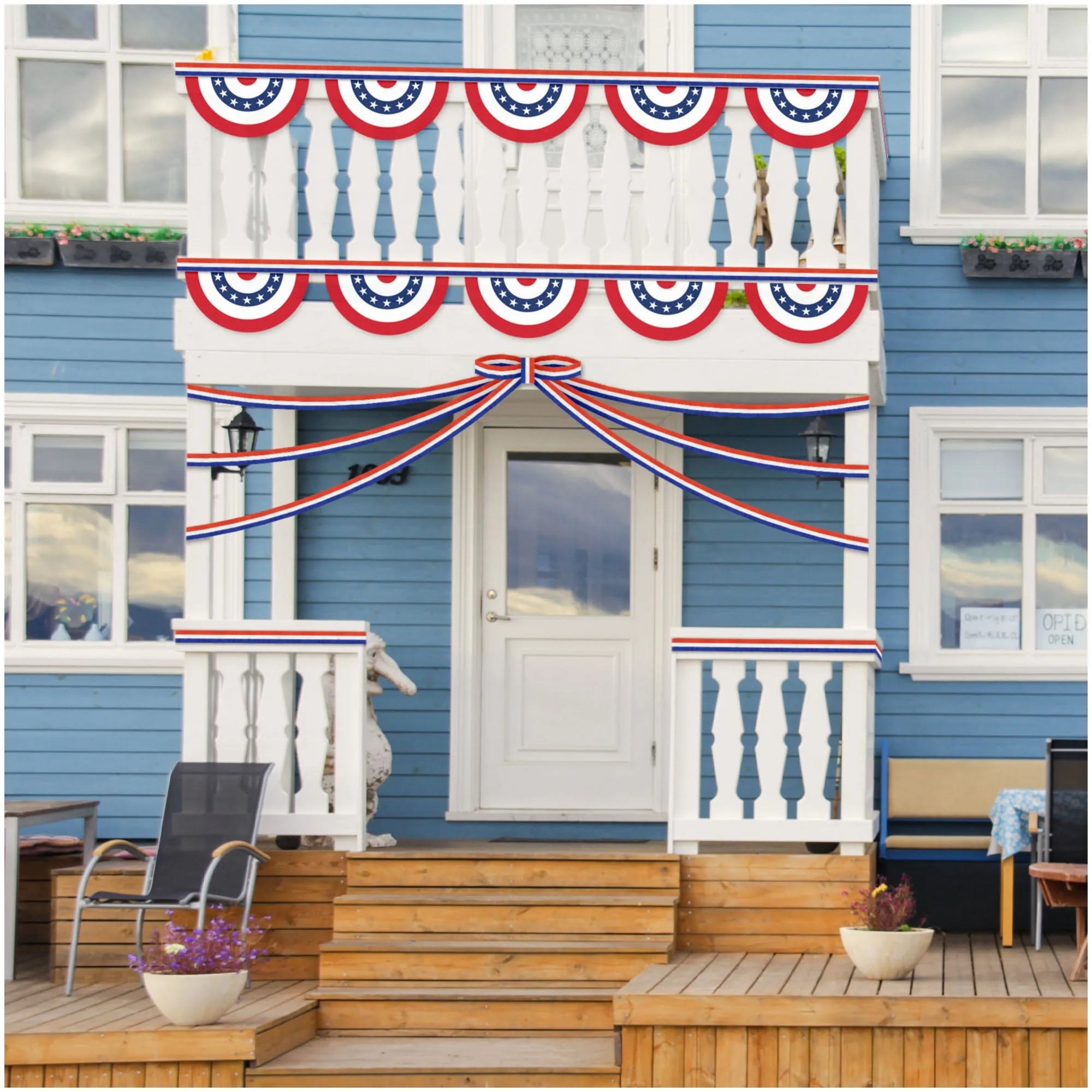 Patriotic Party Red, White, & Blue Stripe Crepe Paper Streamer Decoration, 30 Feet Long (Pack of 2)