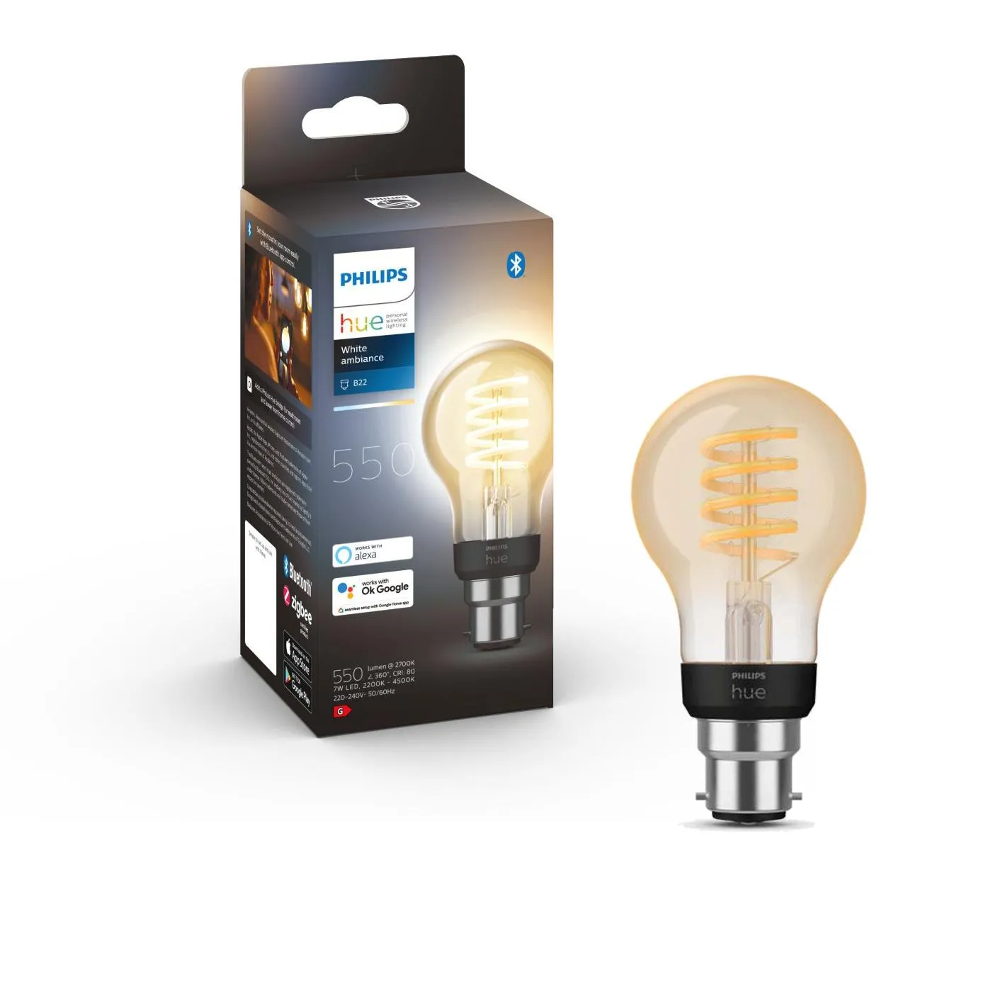 Philips Hue White Ambience Filament A60 B22 Bluetooth Bulb (2021)