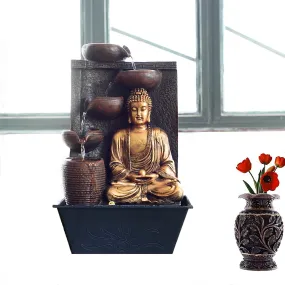 Polyresin Table Top Indoor Outdoor Water Fall Fountain with LED Lights Home Decor Decoration Gift Gifting Items (17 inch)