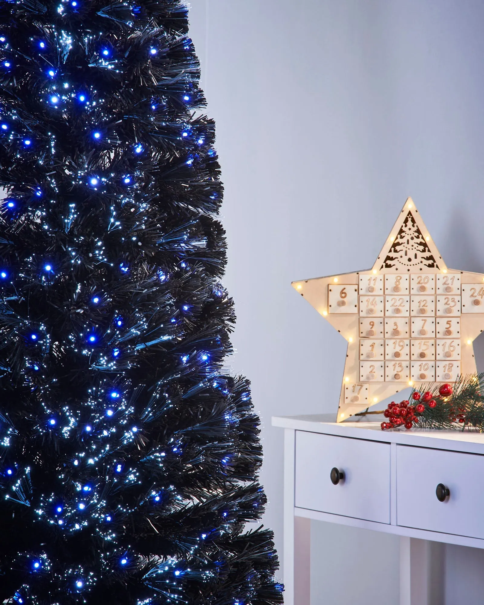 Pre-Lit Fibre Optic Slim Black Christmas Tree, 6 ft