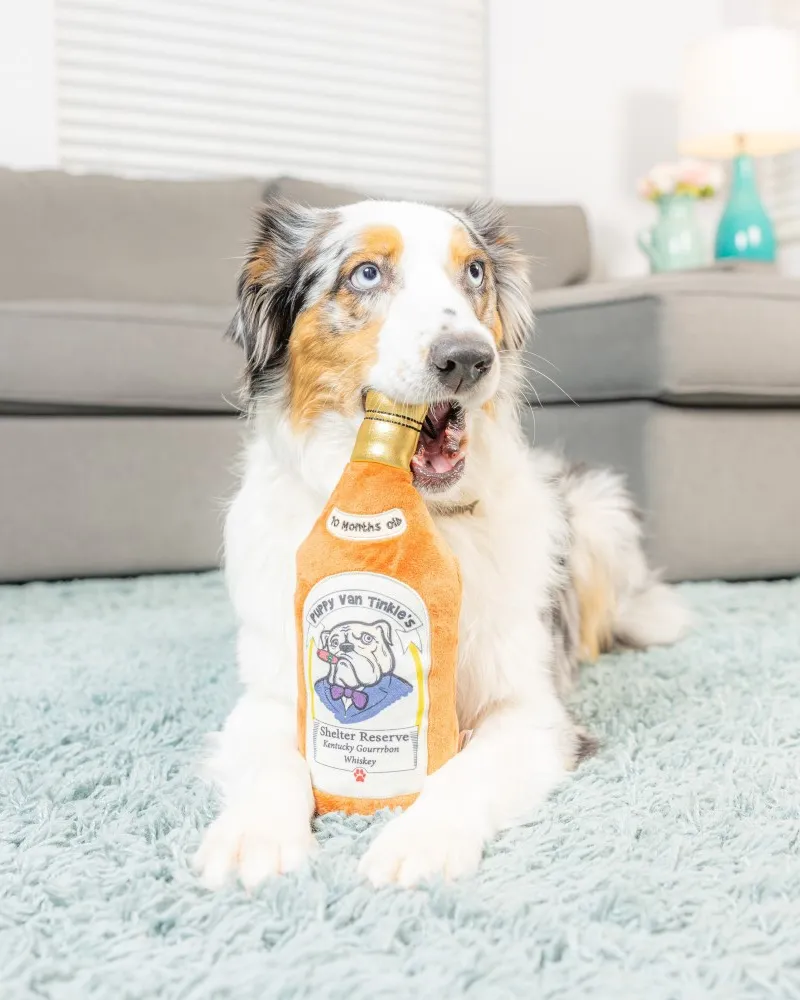 Puppy Van Tinkle's Whiskey Squeaky Plush Dog Toy