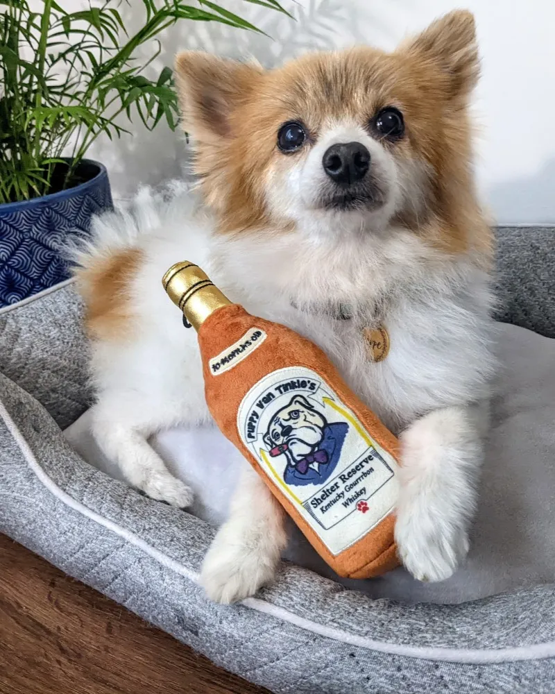 Puppy Van Tinkle's Whiskey Squeaky Plush Dog Toy