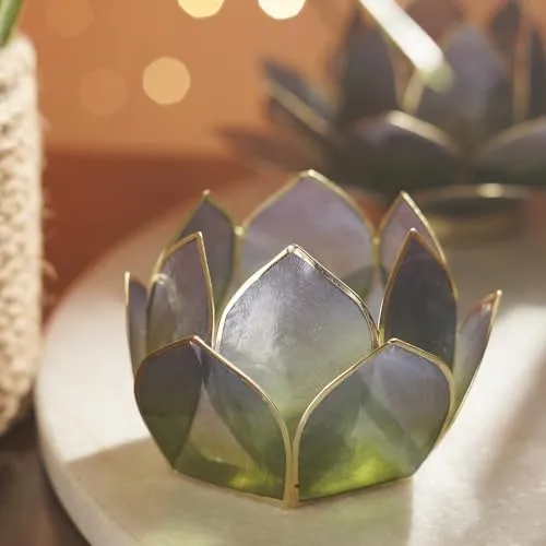Pure Home   Living Green & Blue Ombre 12 Petals Capiz Tealight Holder
