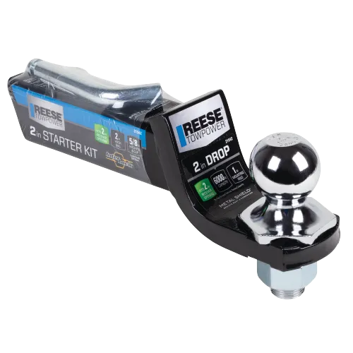 Reese Towpower Interlock® Trailer Hitch Ball Mount Starter Kit, Fits 2 Inch Square Receiver, 2 Inch Drop, 6,000 lbs. Capacity, Includes 2 Inch Trailer Ball and Pin & Clip