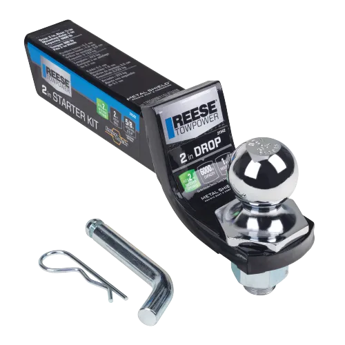 Reese Towpower Interlock® Trailer Hitch Ball Mount Starter Kit, Fits 2 Inch Square Receiver, 2 Inch Drop, 6,000 lbs. Capacity, Includes 2 Inch Trailer Ball and Pin & Clip