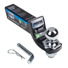 Reese Towpower Interlock® Trailer Hitch Ball Mount Starter Kit, Fits 2 Inch Square Receiver, 2 Inch Drop, 6,000 lbs. Capacity, Includes 2 Inch Trailer Ball and Pin & Clip