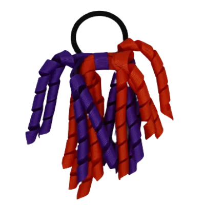 School Hair Accessories Short Curly Ponytail Streamer Hair Tie- Autumn Orange (28 colours options to pick from)