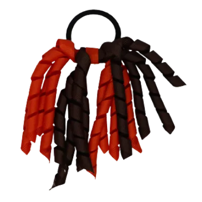 School Hair Accessories Short Curly Ponytail Streamer Hair Tie- Autumn Orange (28 colours options to pick from)