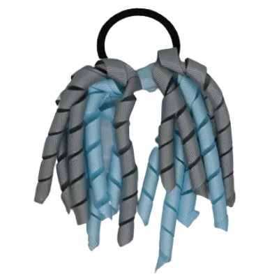 School Hair Accessories Short Curly Ponytail Streamer Hair Tie - Light Silver (28 colours options to pick from)