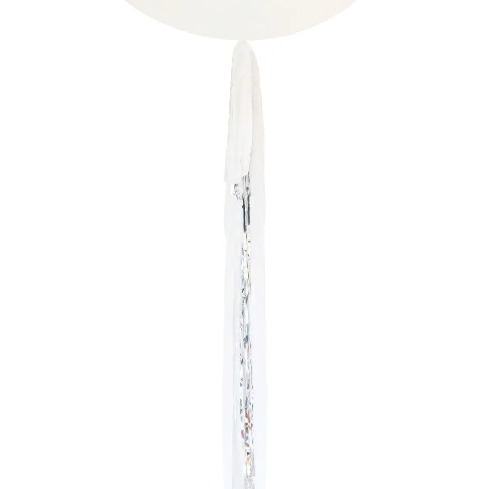 Silver Foil & White Streamer Balloon Tail