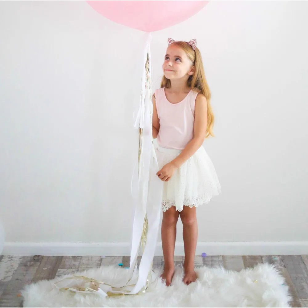 Silver Foil & White Streamer Balloon Tail
