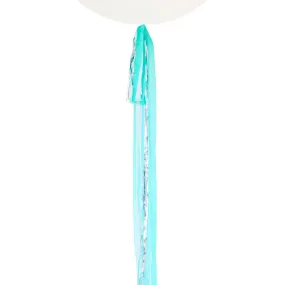 Silver Foil, White & Turquoise Streamer Balloon Tail
