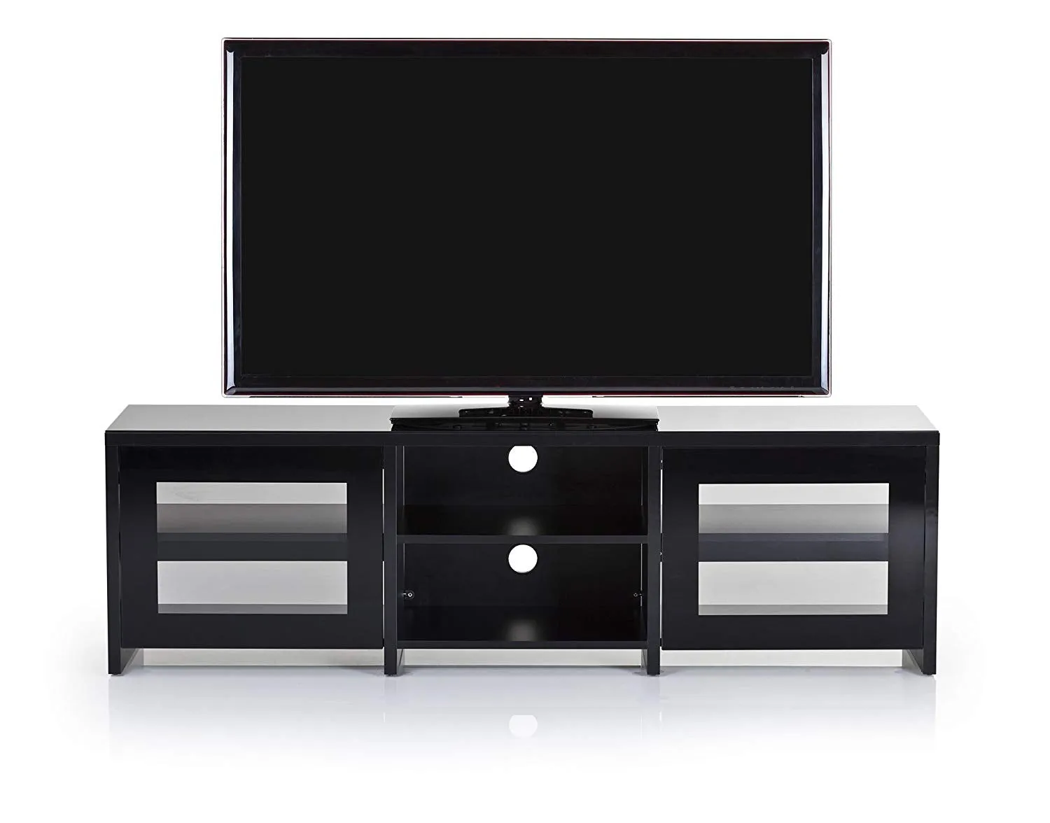 Sonorous LB-1620 Modern Wood and Glass TV Stand for TVs up to 75" - Walnut