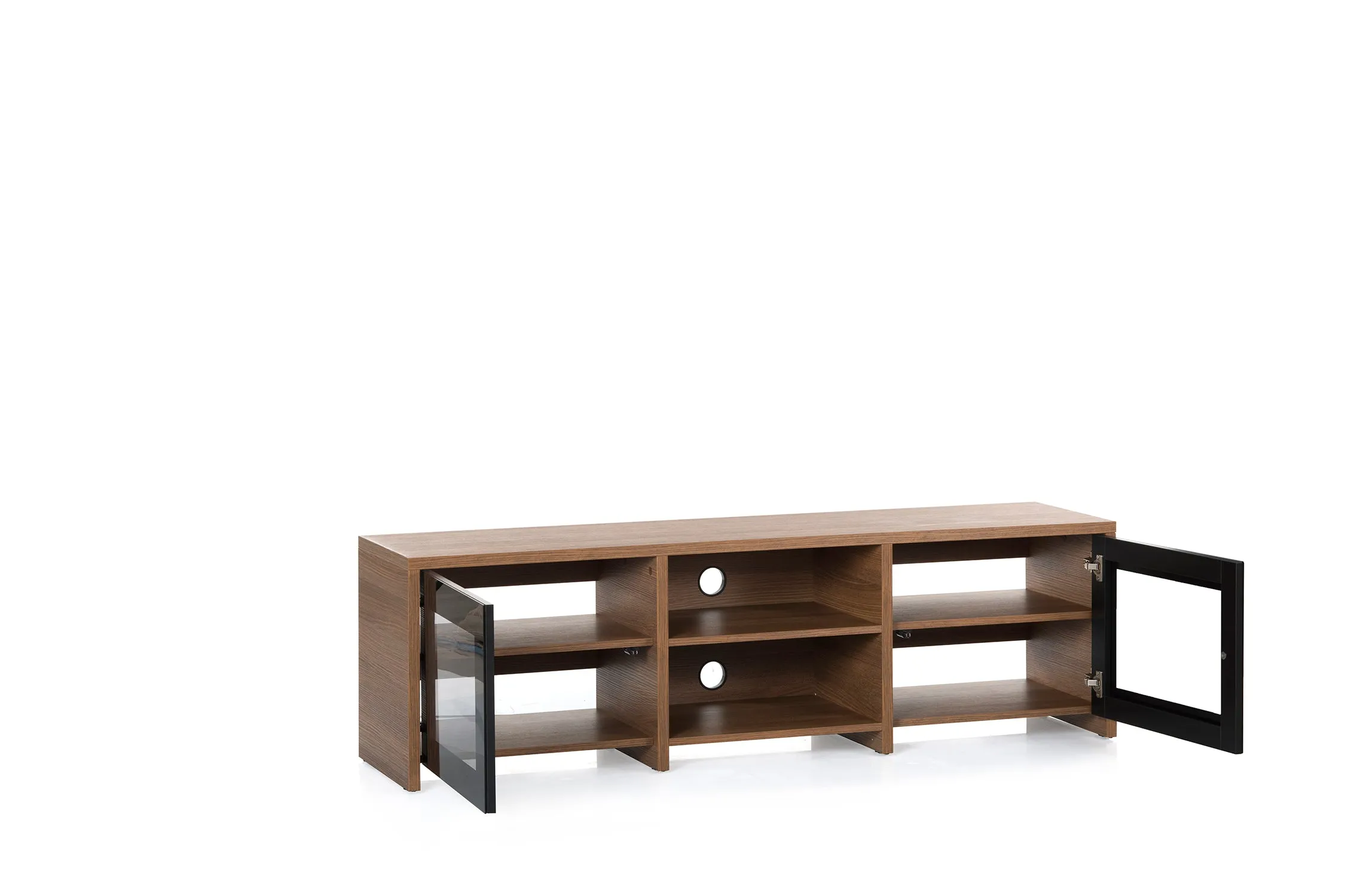 Sonorous LB-1620 Modern Wood and Glass TV Stand for TVs up to 75" - Walnut