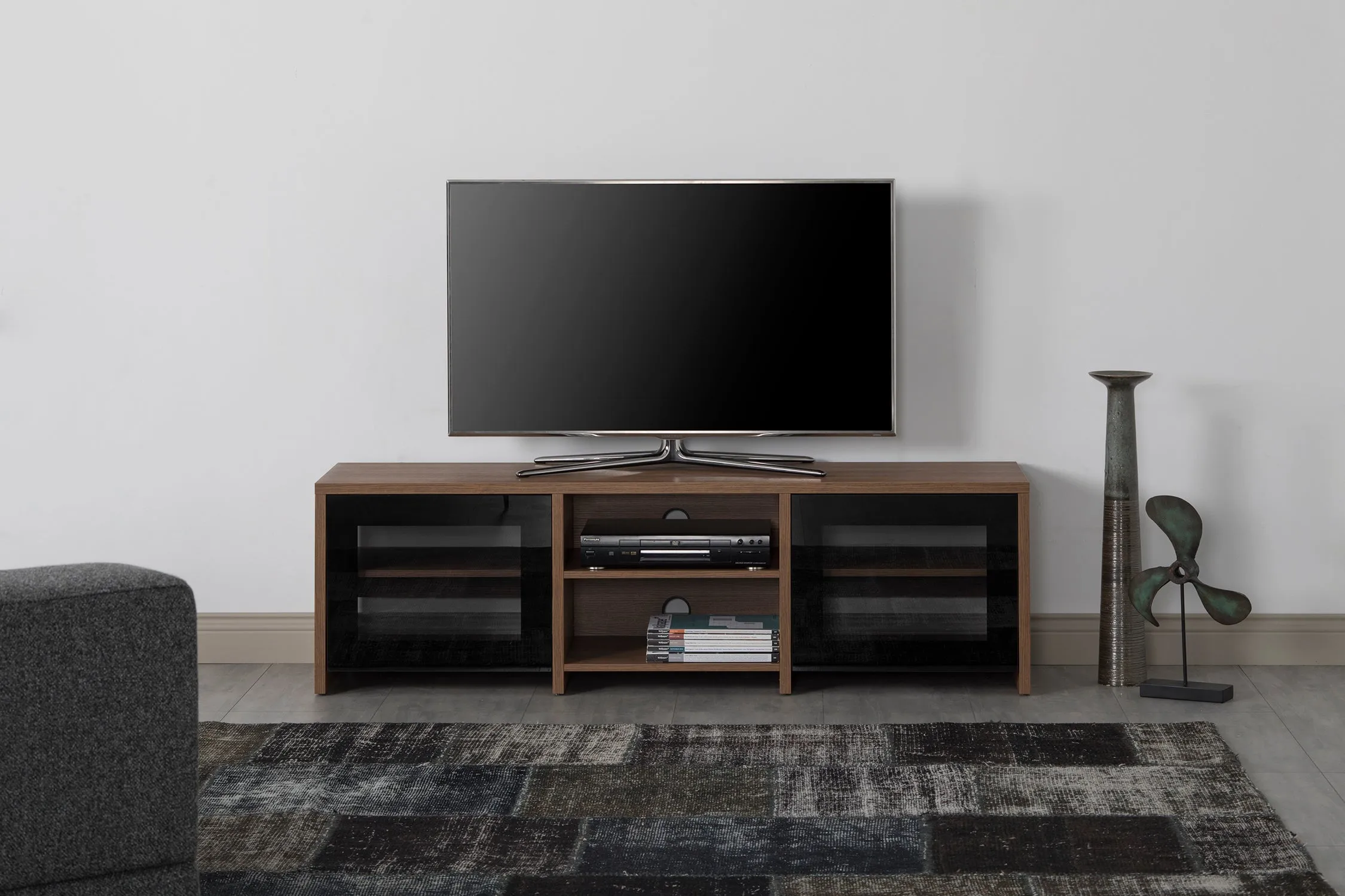 Sonorous LB-1620 Modern Wood and Glass TV Stand for TVs up to 75" - Walnut