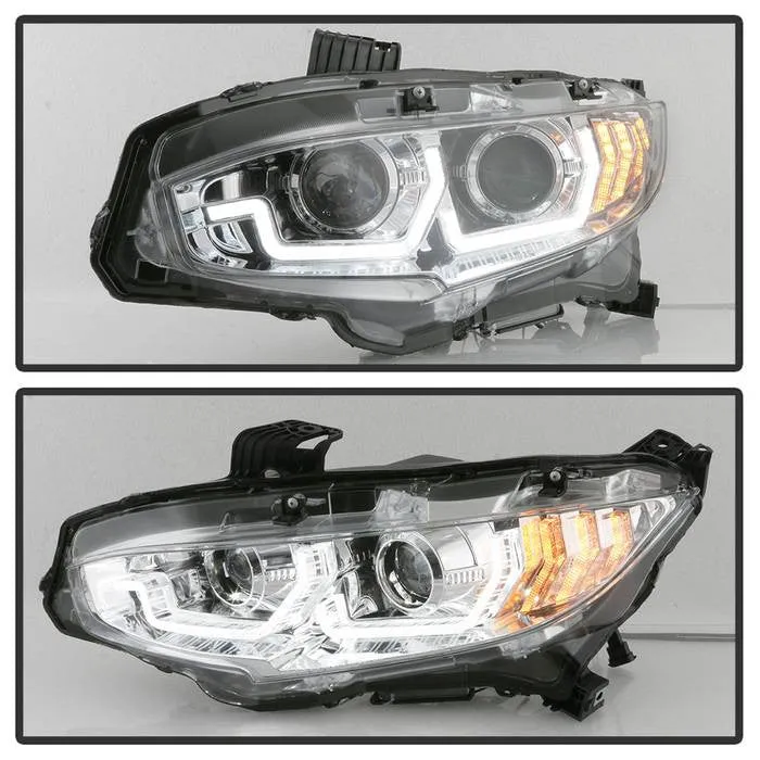 Spyder Honda Civic 16-20 SEQ Signal Projector Headlights Chrome