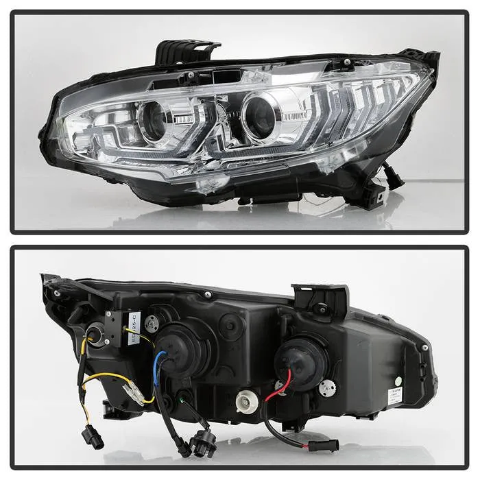 Spyder Honda Civic 16-20 SEQ Signal Projector Headlights Chrome