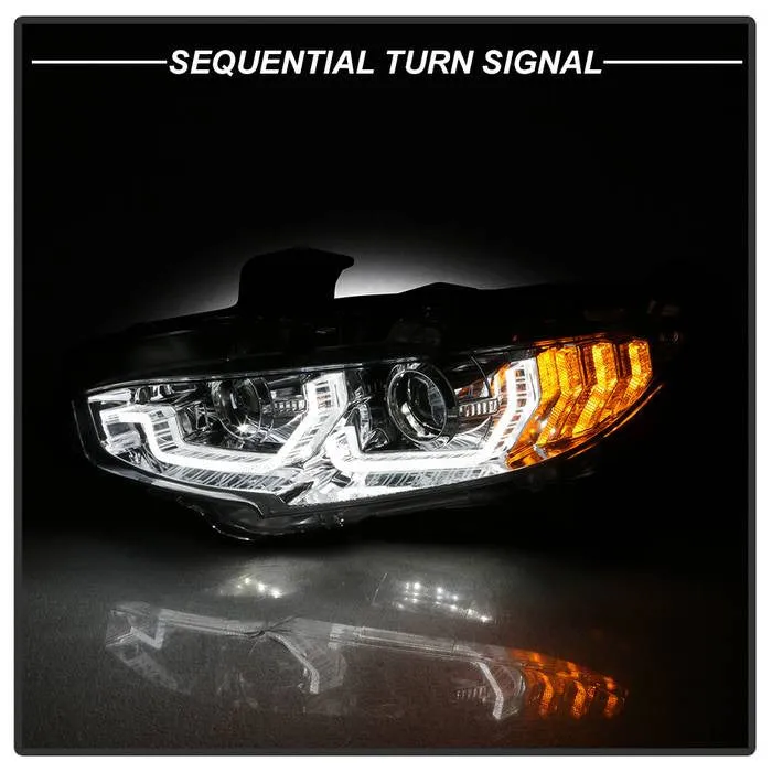 Spyder Honda Civic 16-20 SEQ Signal Projector Headlights Chrome