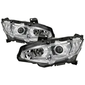 Spyder Honda Civic 16-20 SEQ Signal Projector Headlights Chrome