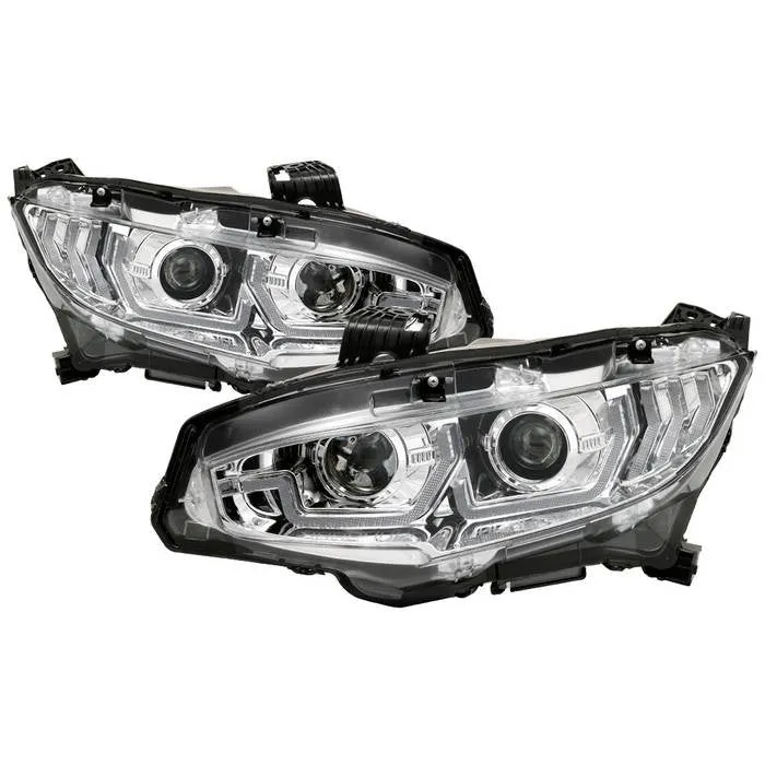 Spyder Honda Civic 16-20 SEQ Signal Projector Headlights Chrome