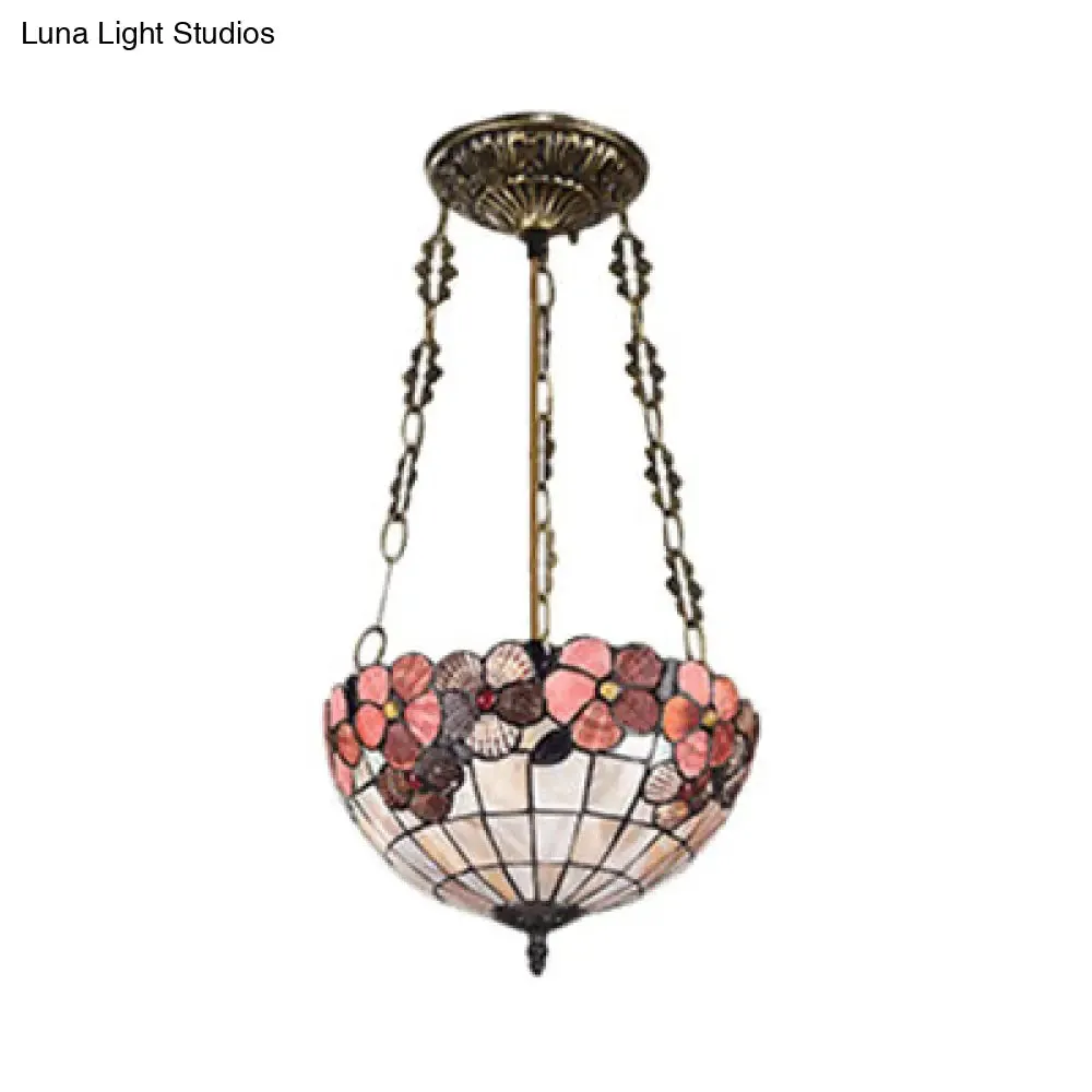 Stained Glass Tiffany Ceiling Light in Beige - Classic Design for Dining Room - 19.5"/12" Width