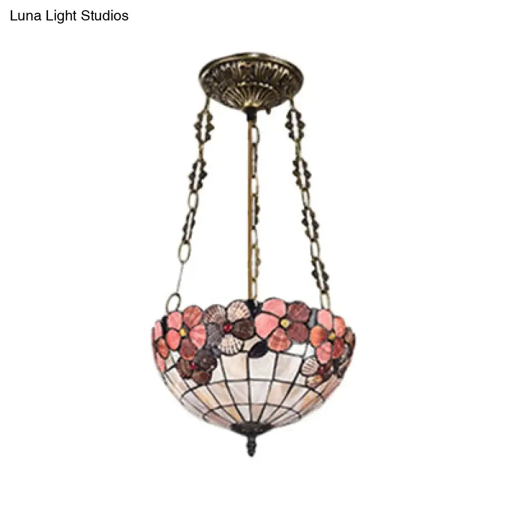 Stained Glass Tiffany Ceiling Light in Beige - Classic Design for Dining Room - 19.5"/12" Width