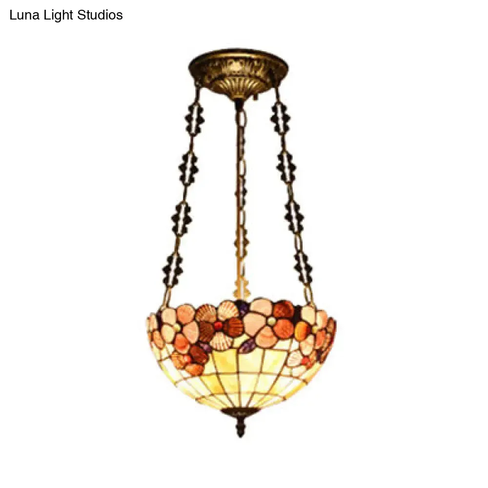 Stained Glass Tiffany Ceiling Light in Beige - Classic Design for Dining Room - 19.5"/12" Width