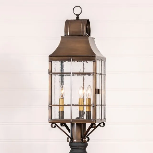 Stenton Outdoor Post Light in Solid Weathered Brass - 3 Light