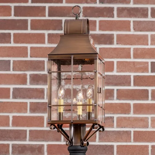 Stenton Outdoor Post Light in Solid Weathered Brass - 3 Light