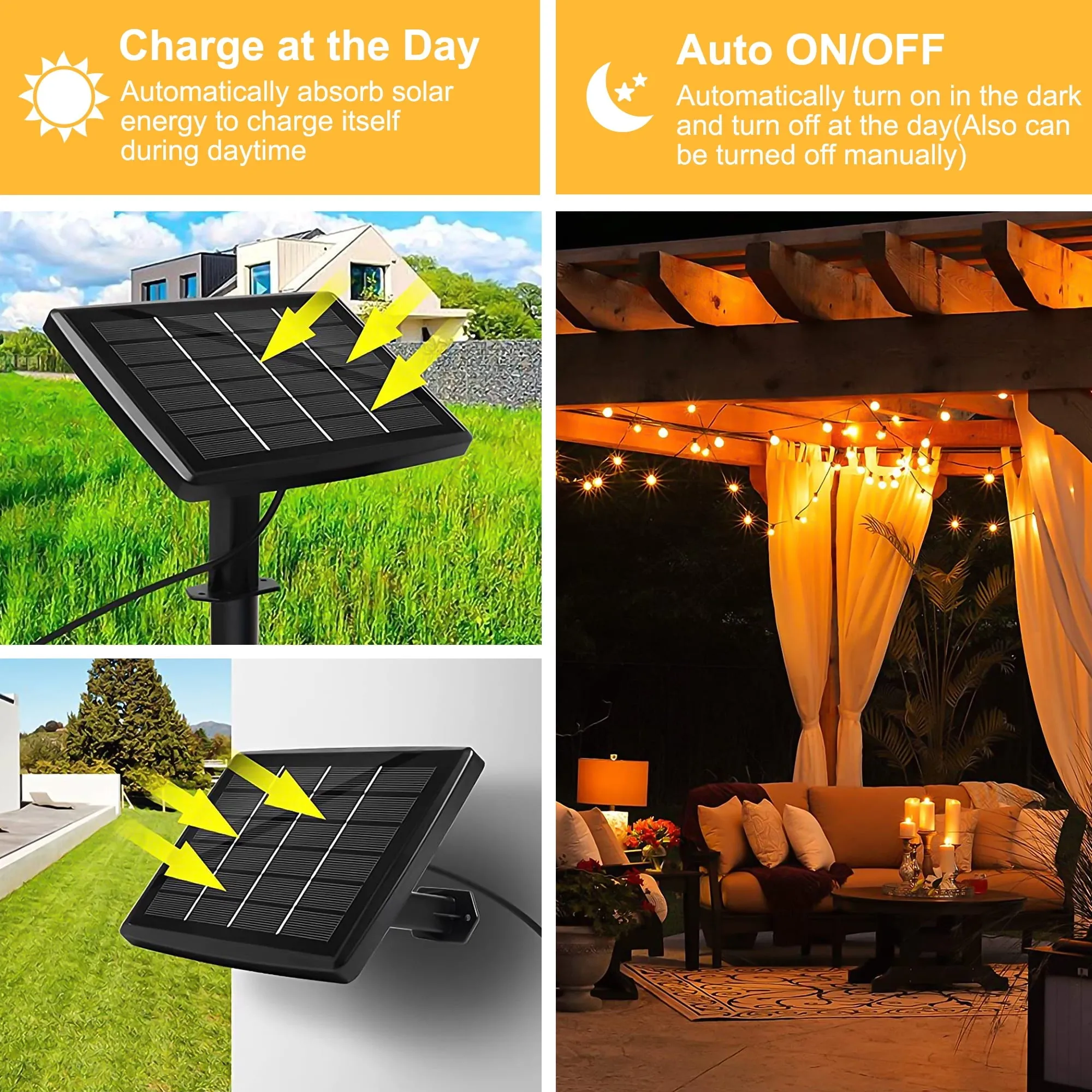 SZRSTH Solar Outdoor String Lights, 50FT Patio Decor Lights with Remote 25 Shatterproof LED Bulbs Waterproof Hanging Lights for Backyard Porch Party Garden Wedding