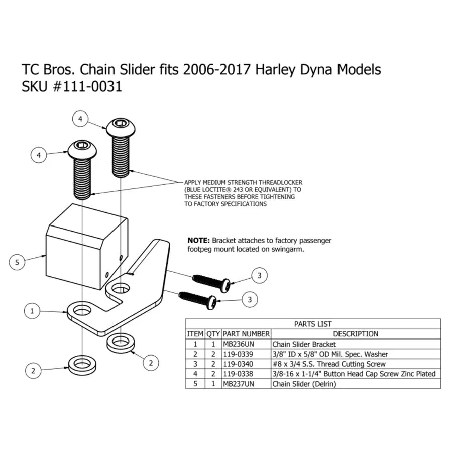 TC Bros. Chain Slider 2006-2017 Harley Dyna