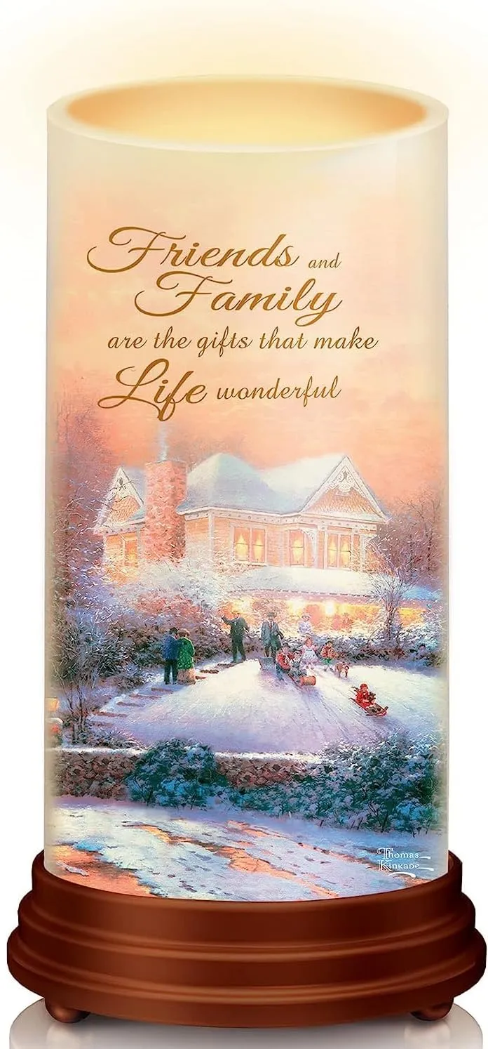 The Bradford Exchange Pillars of Light Waxed Flameless Candle Set of 3 with LED Lights Feature T-Kinkade Holiday Christmas Decor Art 24 Hour Timer with Remote Control 6"-Inches