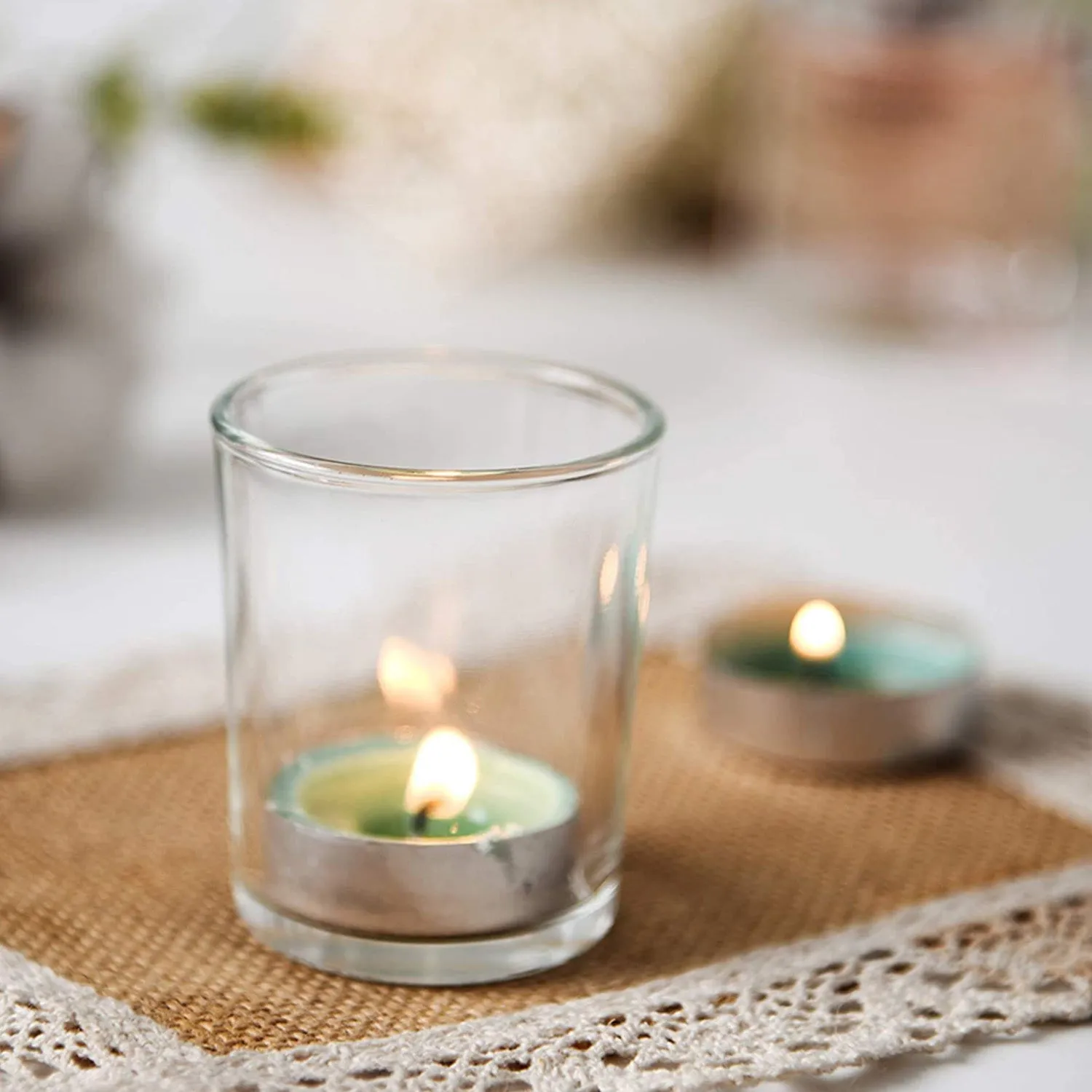 Transparent Glass Candle Holder Set – (Set of 2)