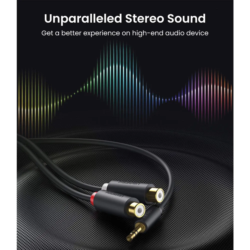 UGREEN 0.25 Meter 3.5mm AUX Male to 2 RCA Female Audio Jack Gold-Plated Cable for Audio, Laptop, Speaker, TV, Video Camera, Hi-fi Amplifier | 10547