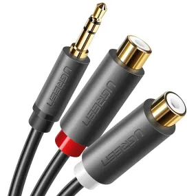 UGREEN 0.25 Meter 3.5mm AUX Male to 2 RCA Female Audio Jack Gold-Plated Cable for Audio, Laptop, Speaker, TV, Video Camera, Hi-fi Amplifier | 10547