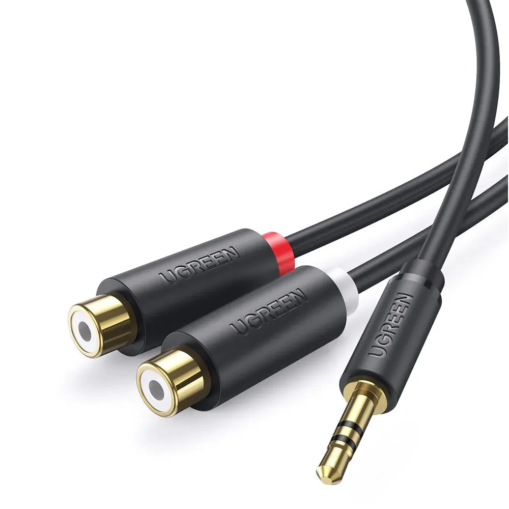 UGREEN 0.25 Meter 3.5mm AUX Male to 2 RCA Female Audio Jack Gold-Plated Cable for Audio, Laptop, Speaker, TV, Video Camera, Hi-fi Amplifier | 10547