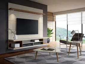Utopia 70" Floating Theater Entertainment Center with Led Lights in Off White and Maple Cream