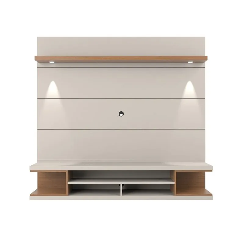 Utopia 70" Floating Theater Entertainment Center with Led Lights in Off White and Maple Cream