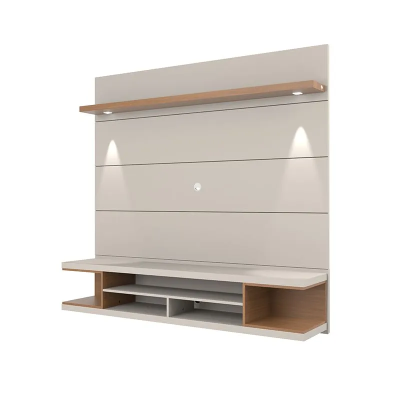 Utopia 70" Floating Theater Entertainment Center with Led Lights in Off White and Maple Cream
